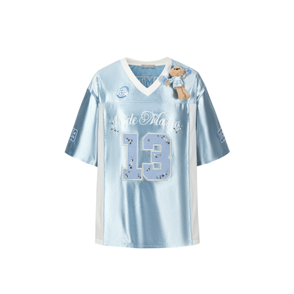 Satin V-Neck Short Sleeve T-Shirt