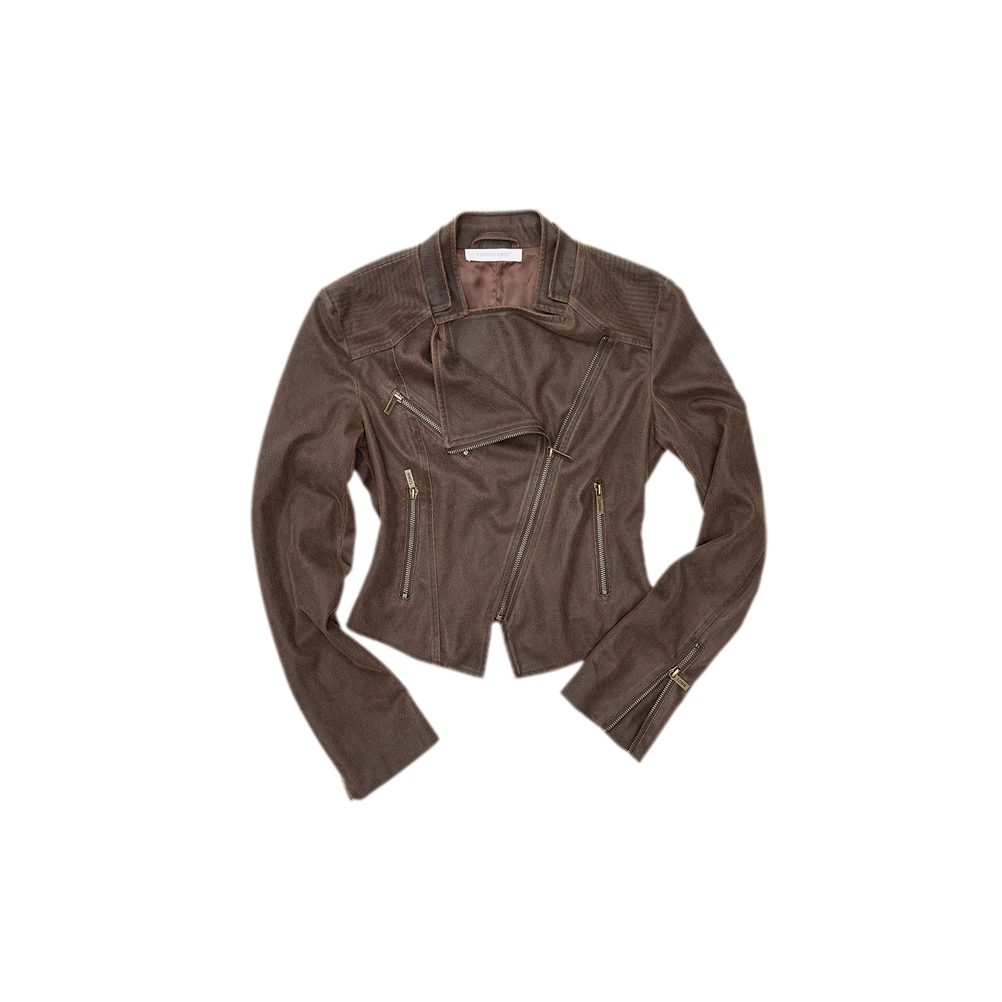 Washed Leather-Look Fitted Jacket