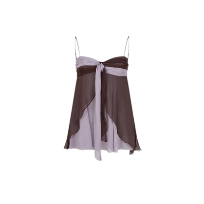 Color Catcher Irregular Contrast Pleated Chiffon Camisole