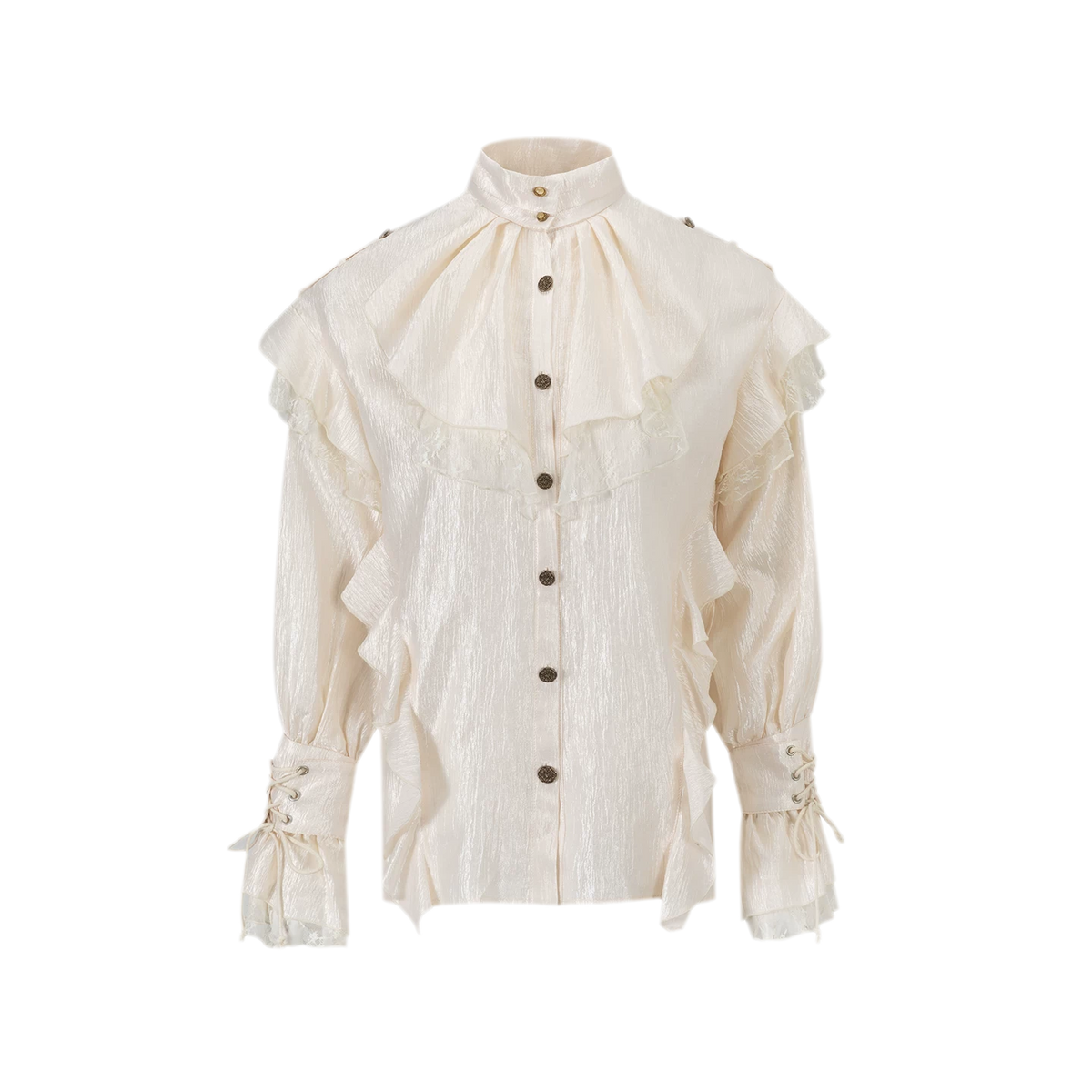 Blouse met textuur, ruches en hoge hals