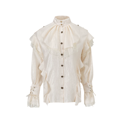 Blouse met textuur, ruches en hoge hals