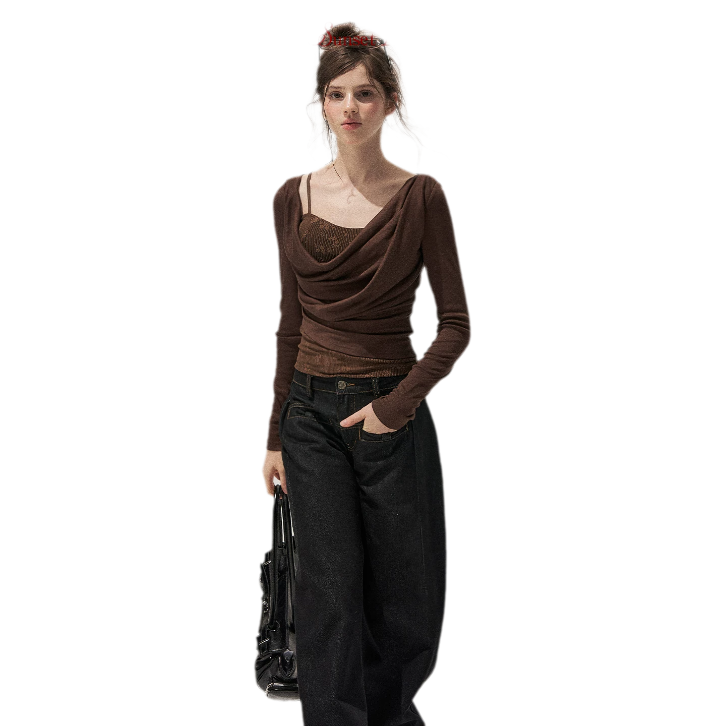 Cowl Neck Draped Long-Sleeve Tee