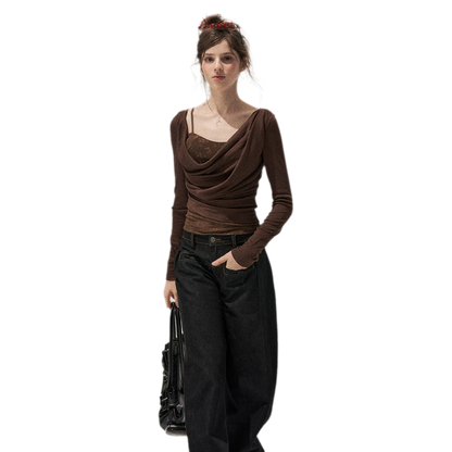 Cowl Neck Draped Long-Sleeve Tee