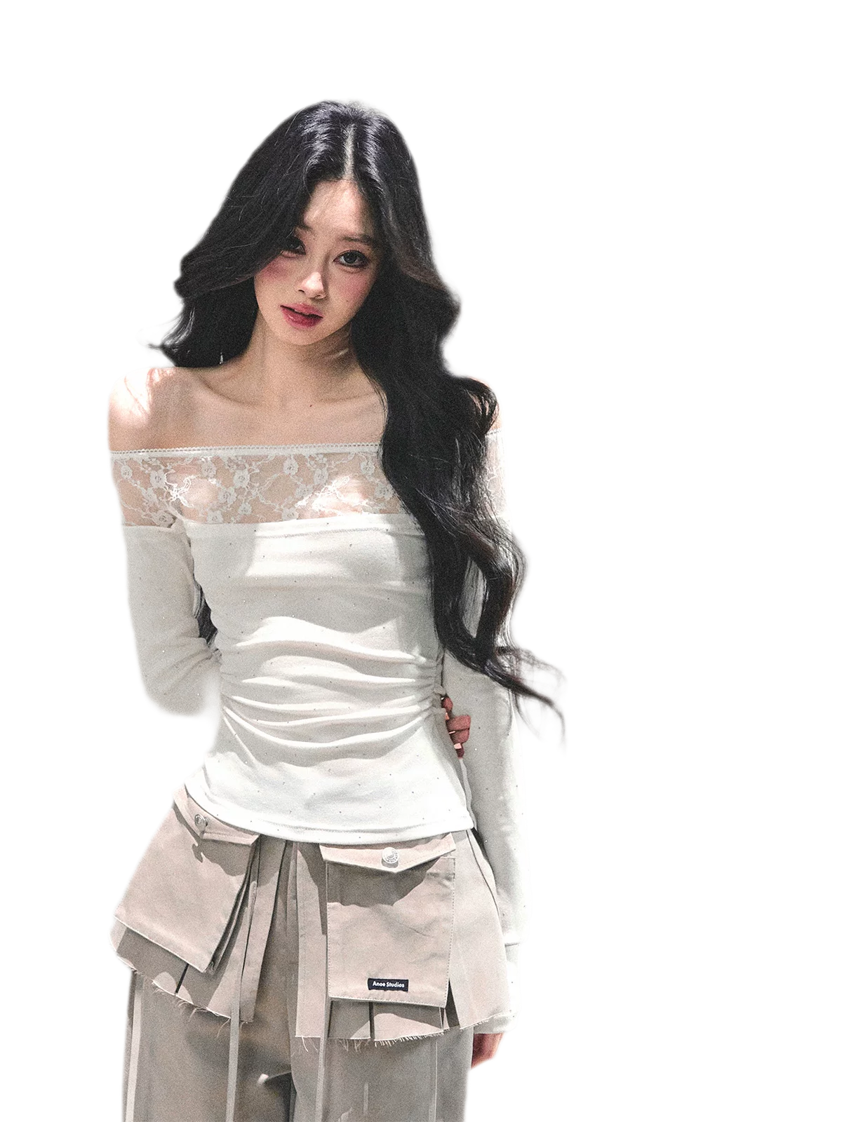 Off-Shoulder Lace Dot Tee