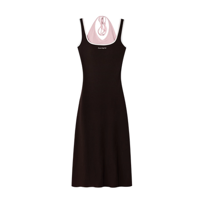 Contrast Color U-Neck Halter Knit Long Dress