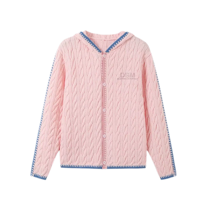 Arctic Velvet Cable-Knit Hooded Cardigan