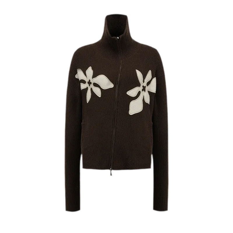 Appliqué Zip-Up Knit Jacket