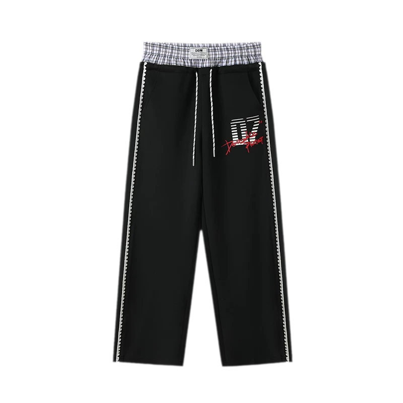 Shell Embroidery Graffiti Print Double Waist Pants