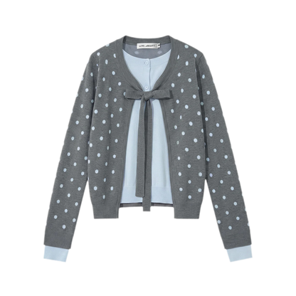 Polka-Dot Tie Bow Cardigan