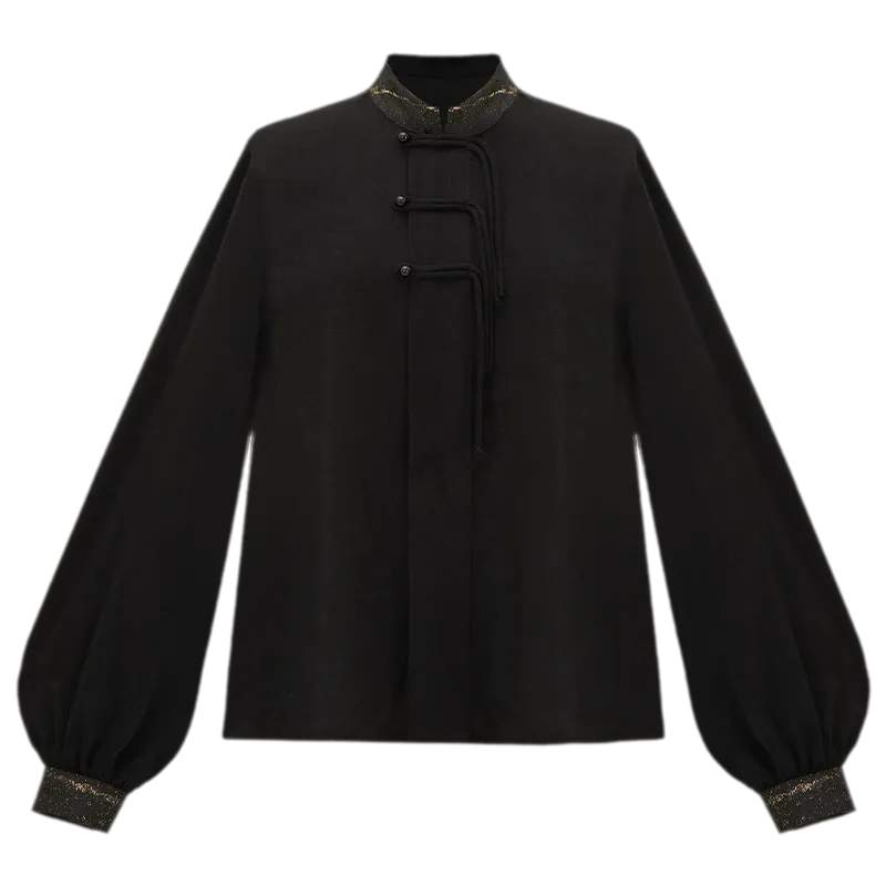 墨白 Ink White Jacquard Asymmetrical Stand-Collar