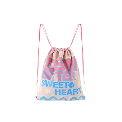 Screen-Printed Drawstring Shoulder Bag