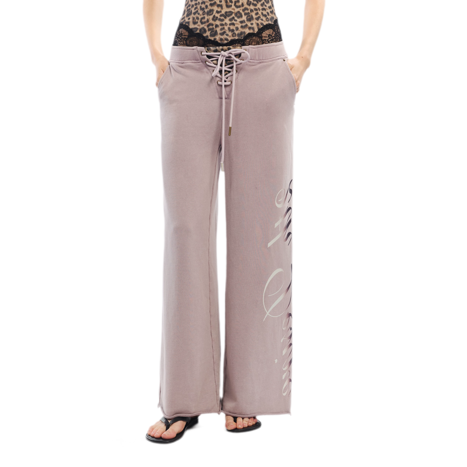 Vintage Letter Print Wide-Leg Pants