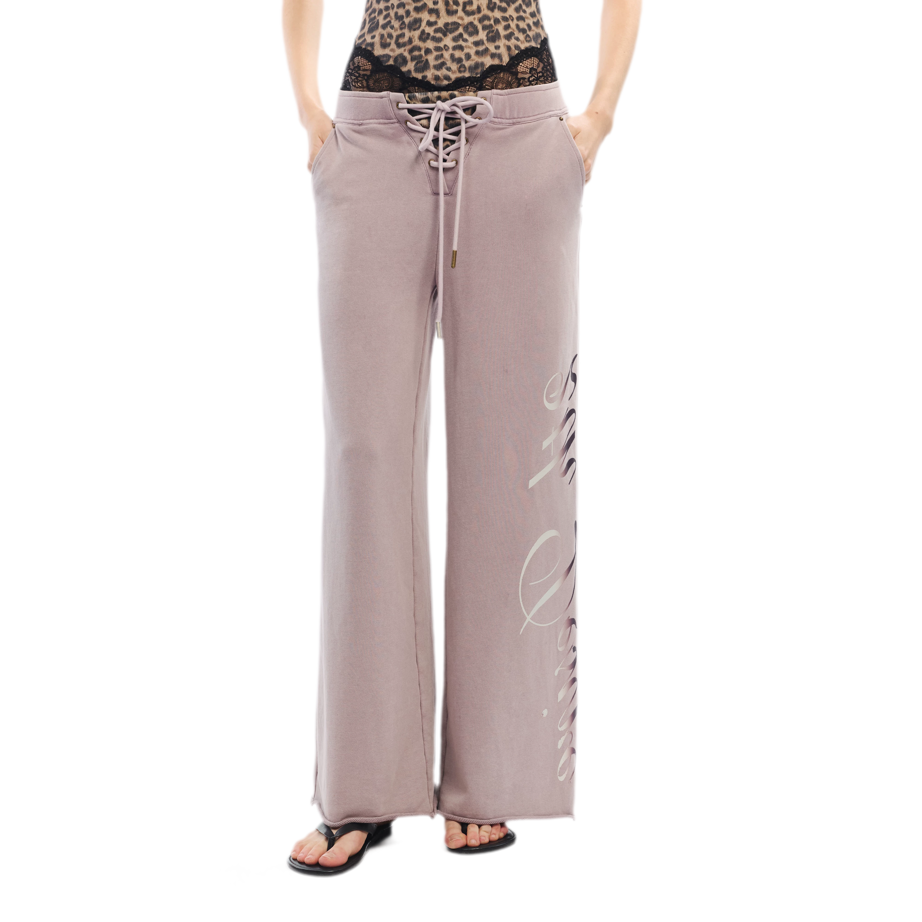 Vintage Letter Print Wide-Leg Pants
