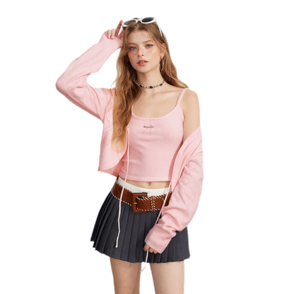 Diamond Knit Tie Cardigan Set