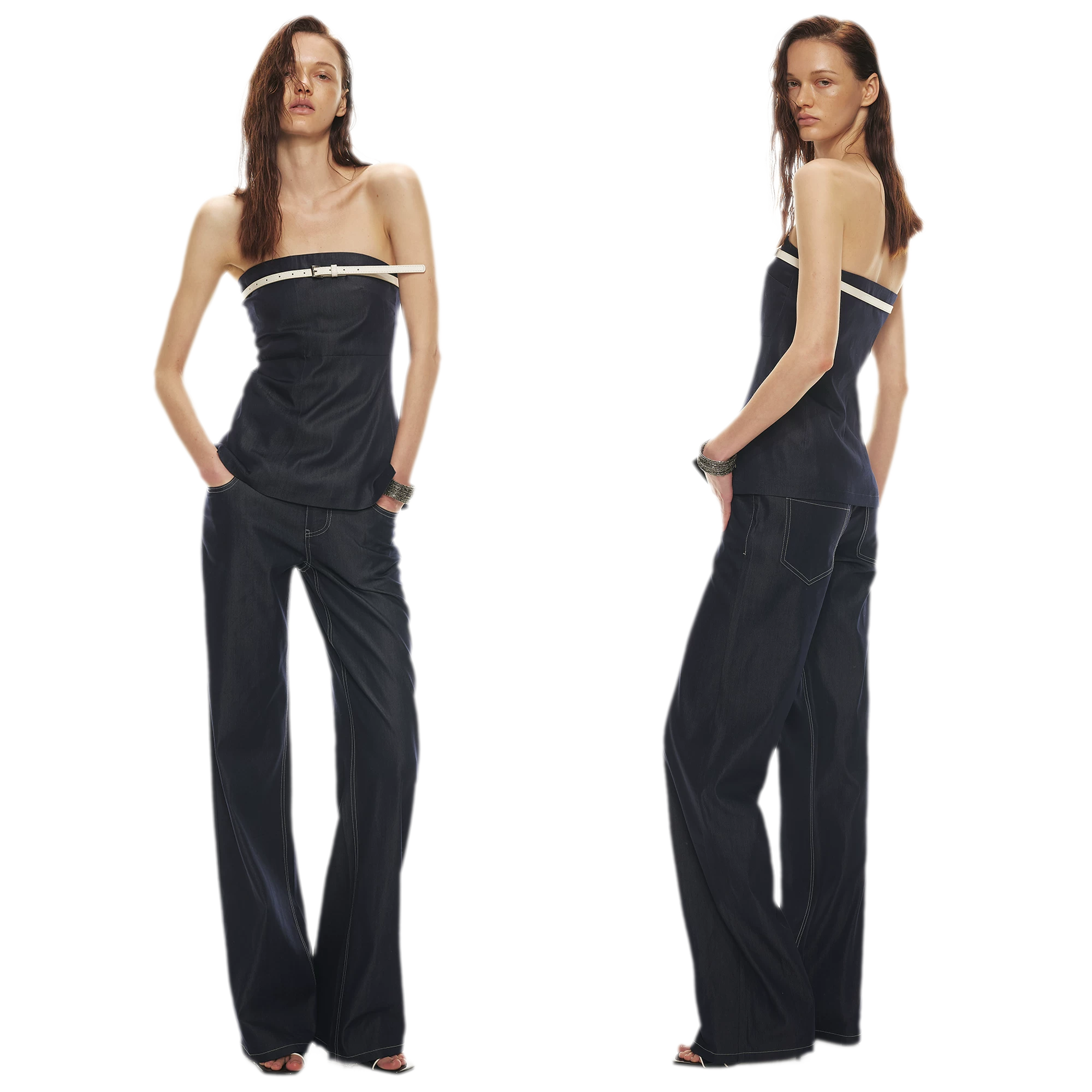 Soft Tencel Denim Fishtail Bustier Top &amp; Pants