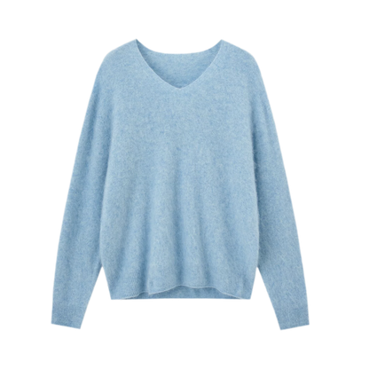 Flauschiger Mohairpullover mit V-Ausschnitt