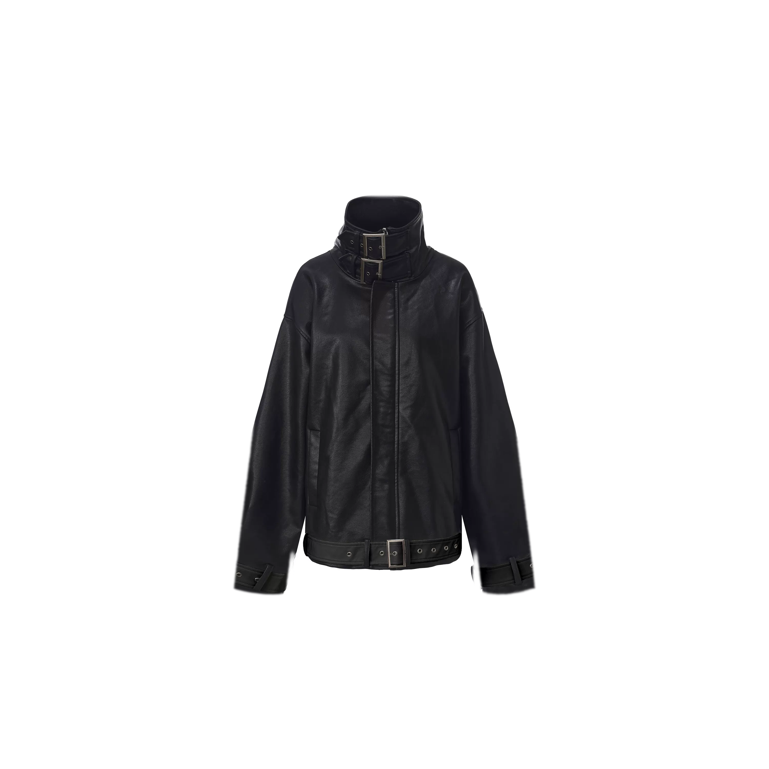 Synthetic Leather Stand-Collar Jacket