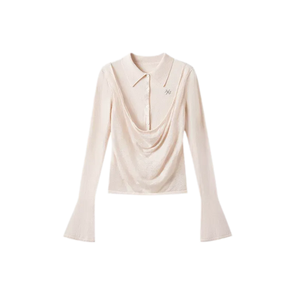 Cashmere Cowl-Neck Flared-Sleeve Knit Top