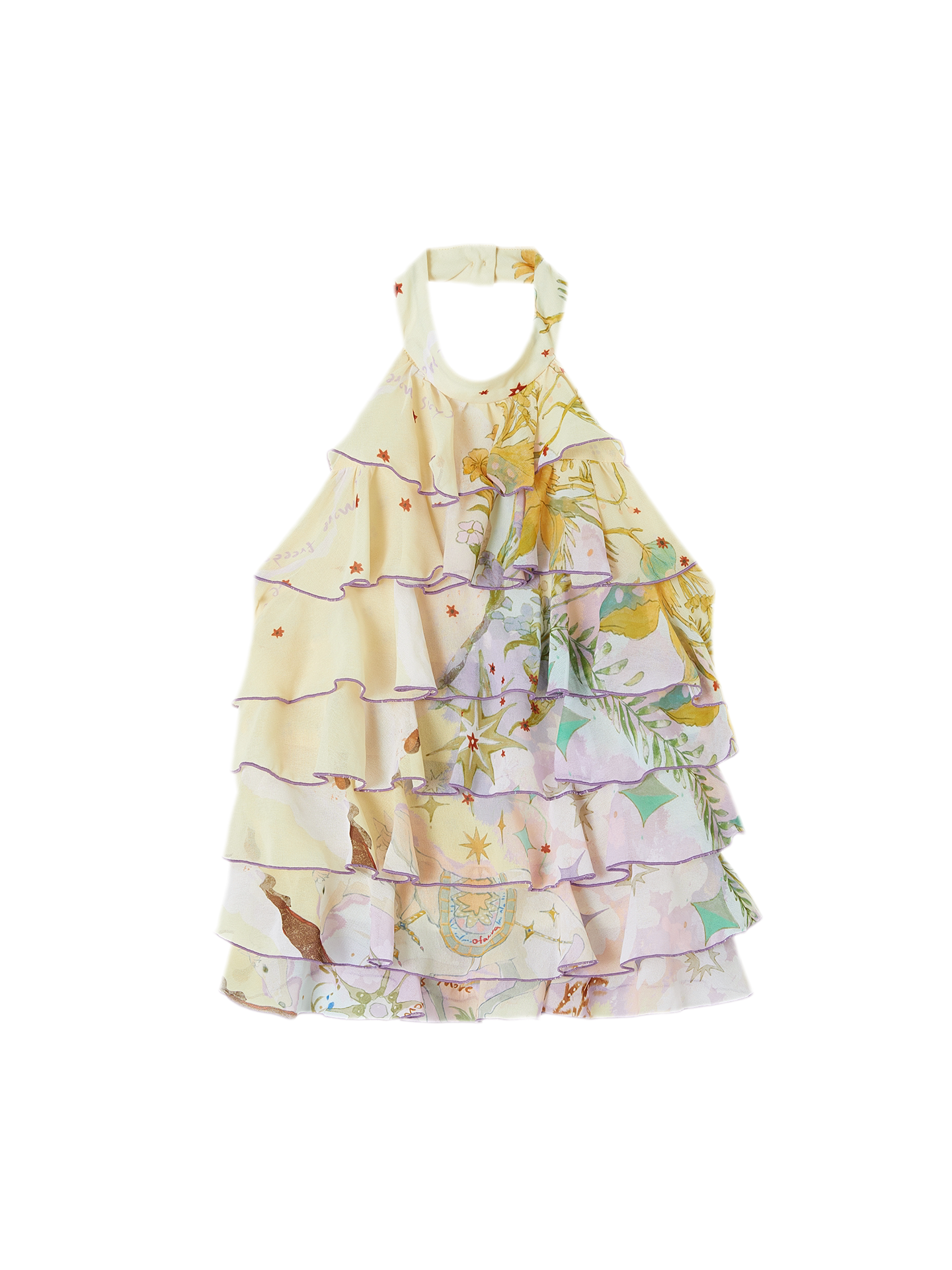 Printed Halter Ruffle Chiffon Top