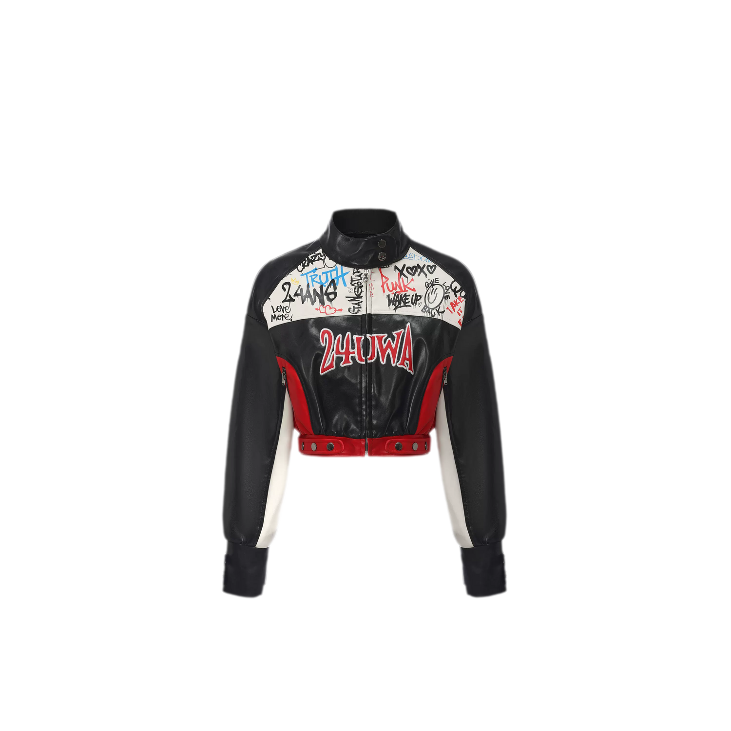 Appliqué Cropped Motorcycle Jacket
