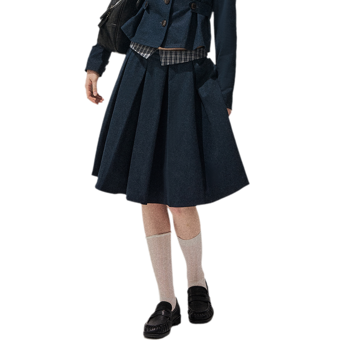 Washed Denim Pleated Set