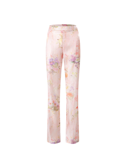 Glossy Pleated Floral Pants Set