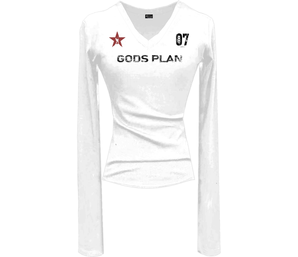 Graphic Ruched V-Neck Top