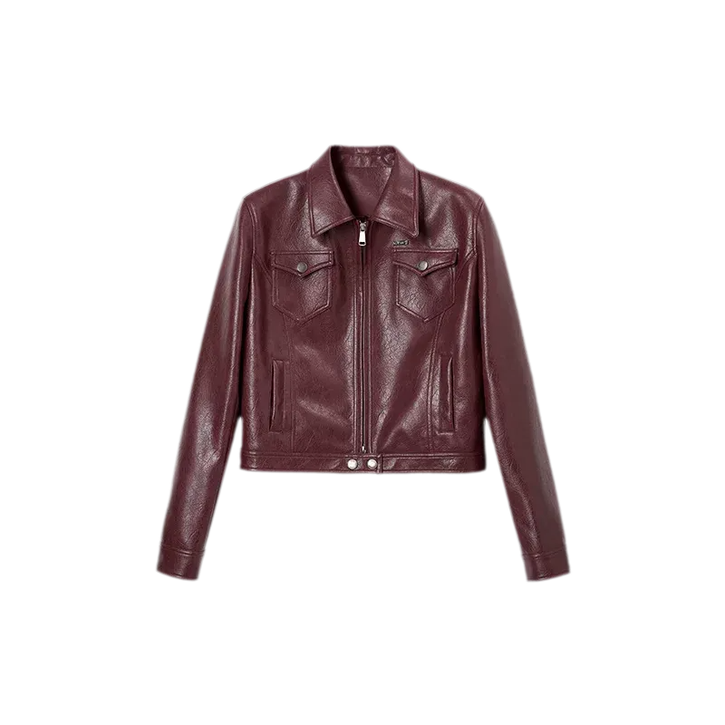 Meteorite Texture Fitted Leather Jacket
