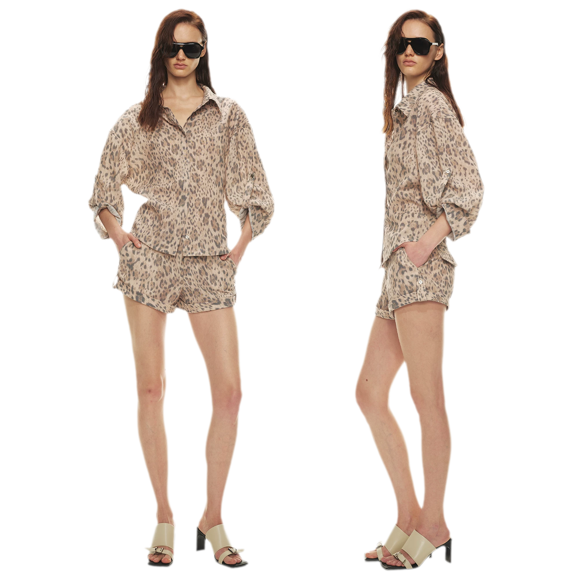 Tencel Linen Leopard Print Shirt &amp; Short