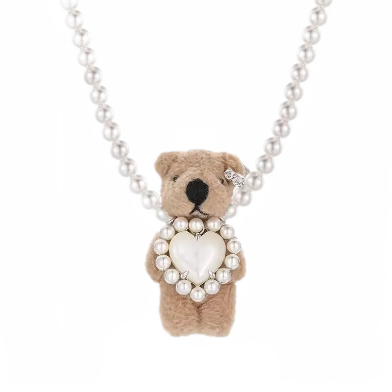Plush Bear Pearl Pendant Necklace
