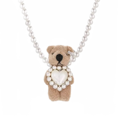 Plush Bear Pearl Pendant Necklace