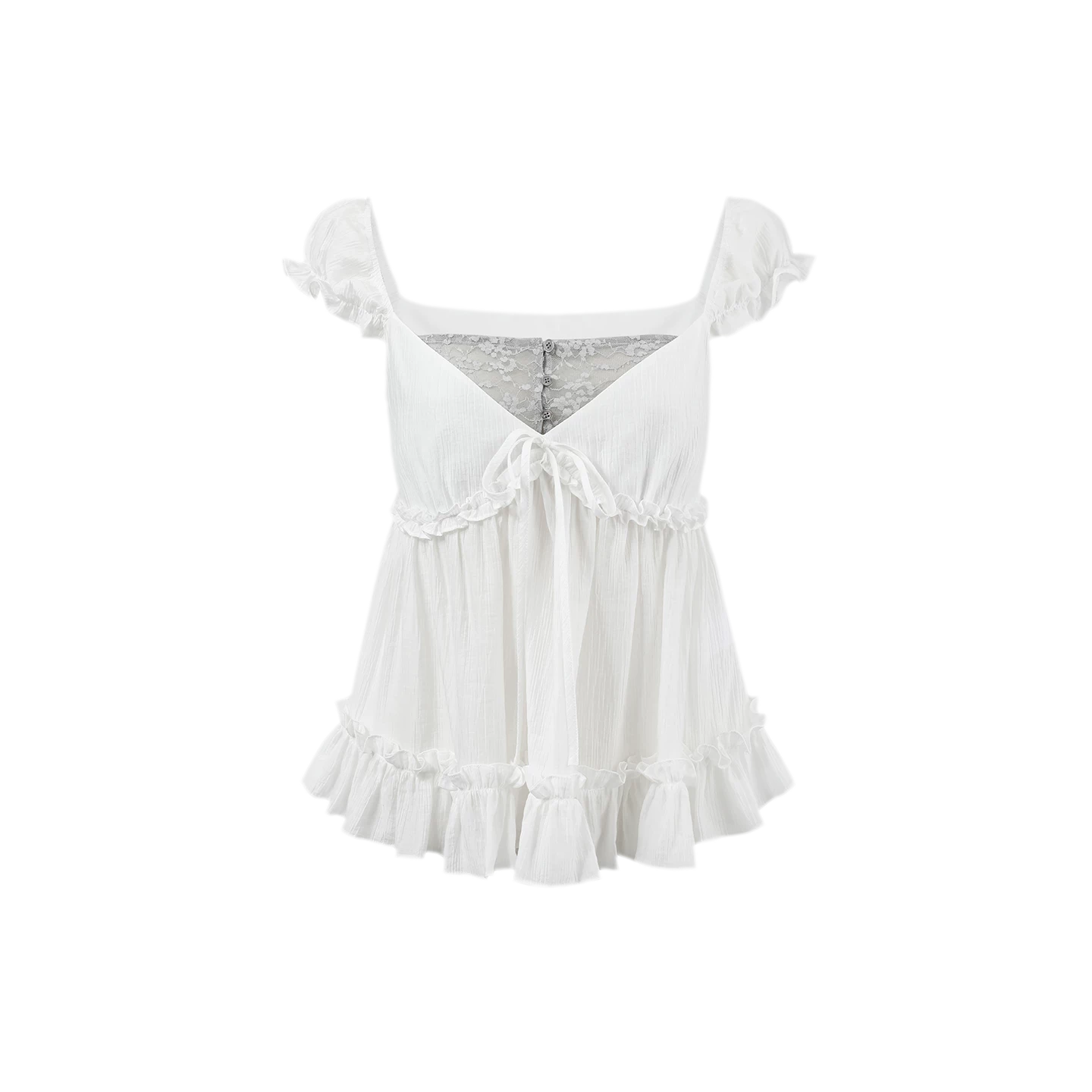 Korean Style Lace Spliced Doll Blouse