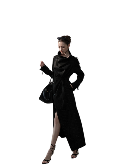 Silver-Thread Striped Long Trench Coat