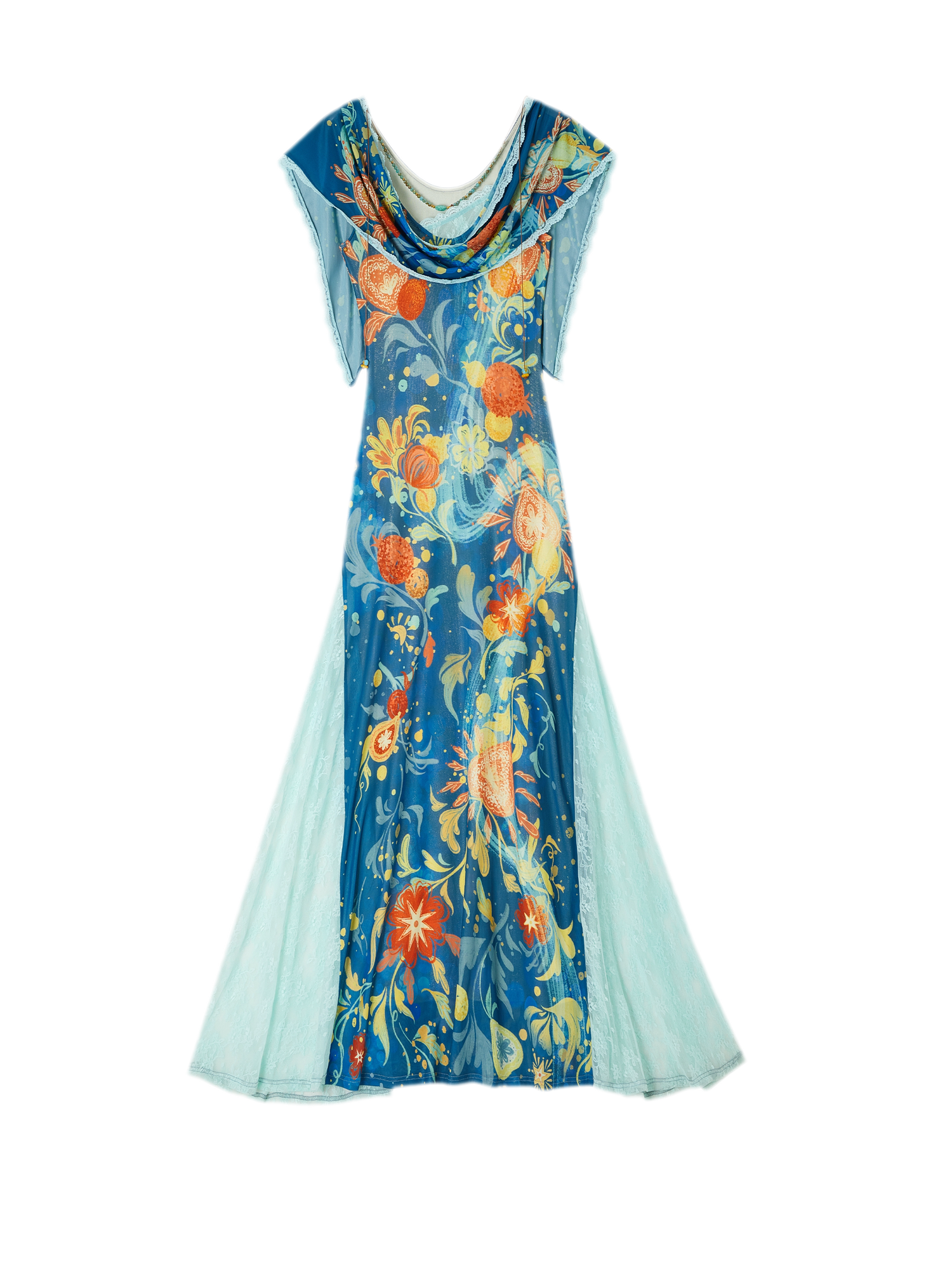 Beaded Lace Print Convertible Dress
