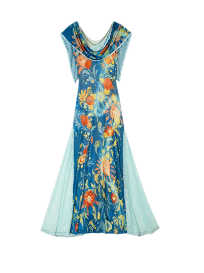 Beaded Lace Print Convertible Dress