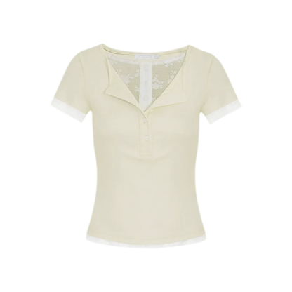 Double-Layer Collar Lace T-Shirt