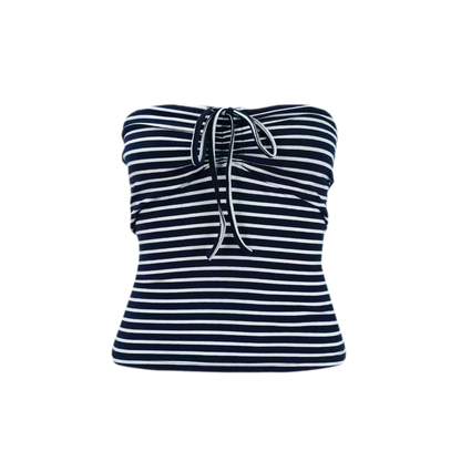 Striped Drawstring Bandeau Top