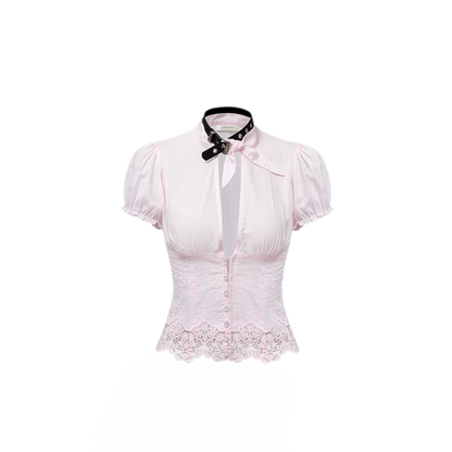 Deep V-Neck Jacquard Blouse