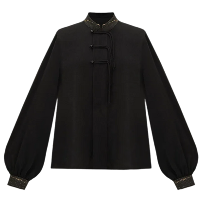 墨白 Ink White Jacquard Asymmetrical Stand-Collar