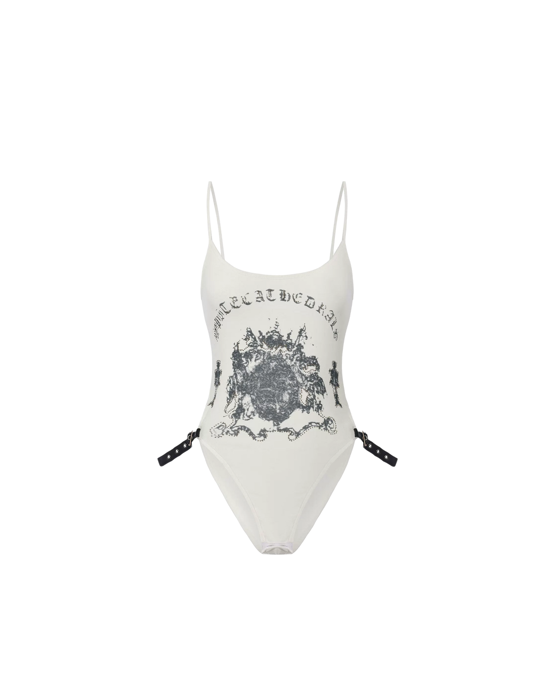 24ANS Gothic Print Waist-Exposed Vest – White