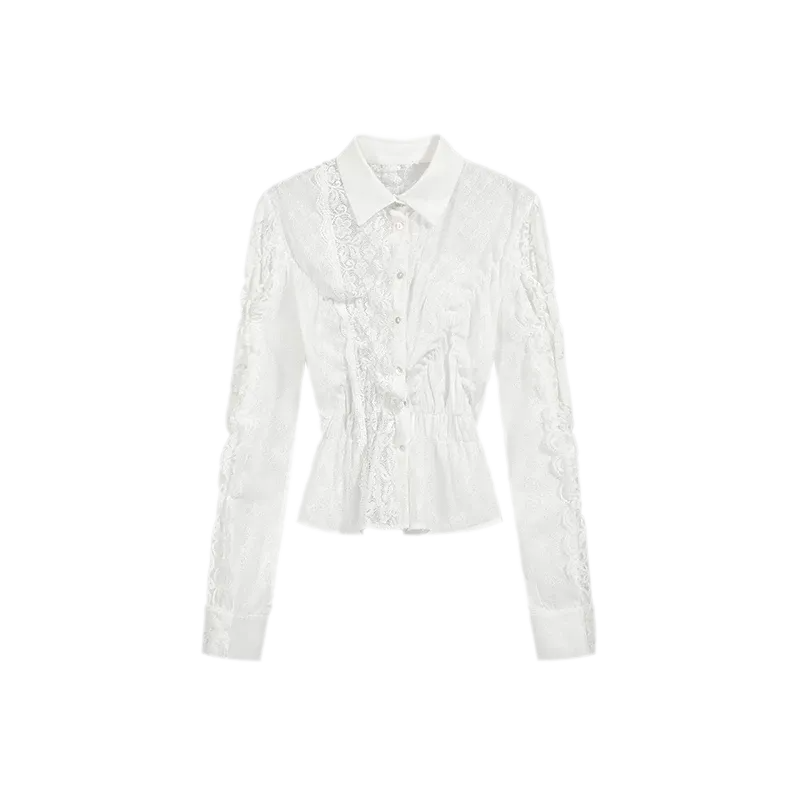 Lace Shirred Peplum Blouse