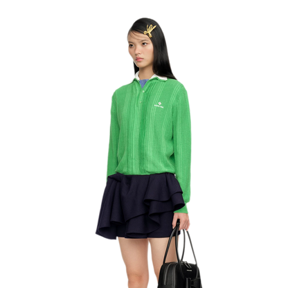 Summer Knit Pullover with Contrasting Collar