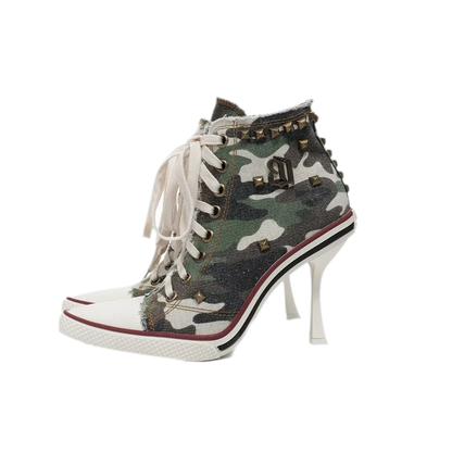 Canvas Studded Lace-Up Boots