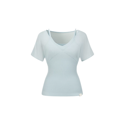 Layered Ribbed V-Neck Tee