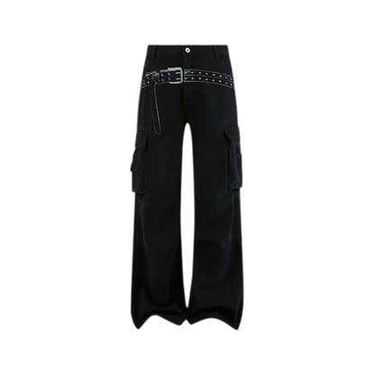 Washed Distressed Wide-Leg Cargo Pants