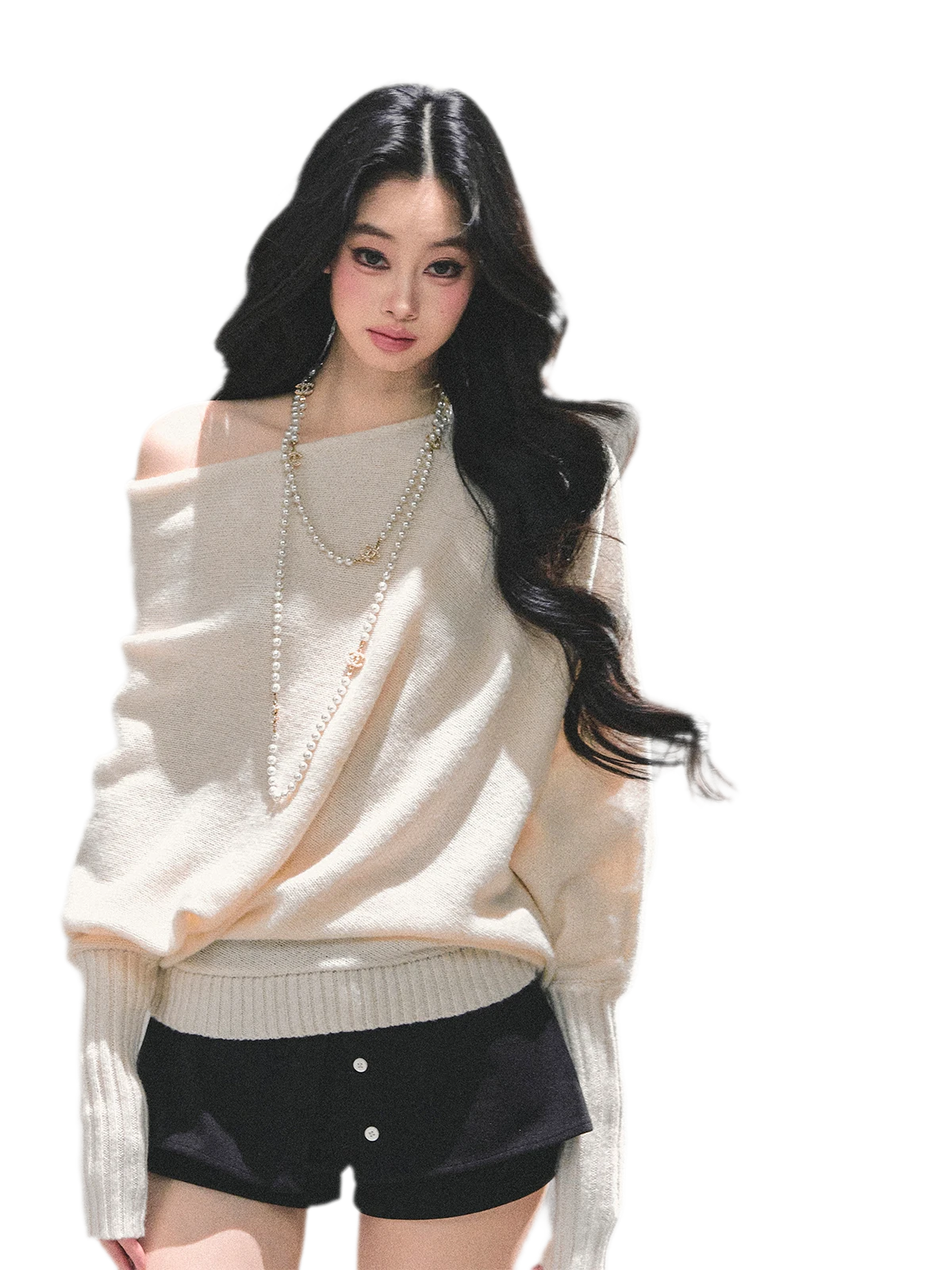 Maglione in maglia morbida con scollo monospalla