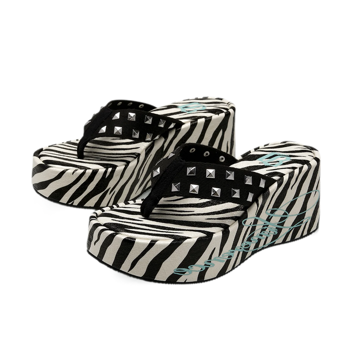 Studded Animal Print Platform Slides