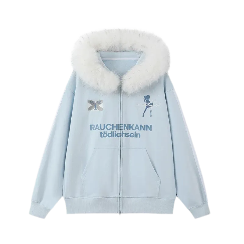 Fur Trim Oversized Zip Hoodie