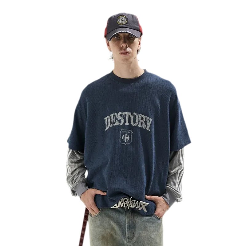 Distressed Graphic Layered Long-Sleeve Tee