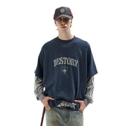 Distressed Graphic Layered Long-Sleeve Tee